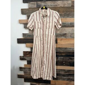 Sézane Raja dress cinnamon with ecru trimming linen blend NO BELT sz 34